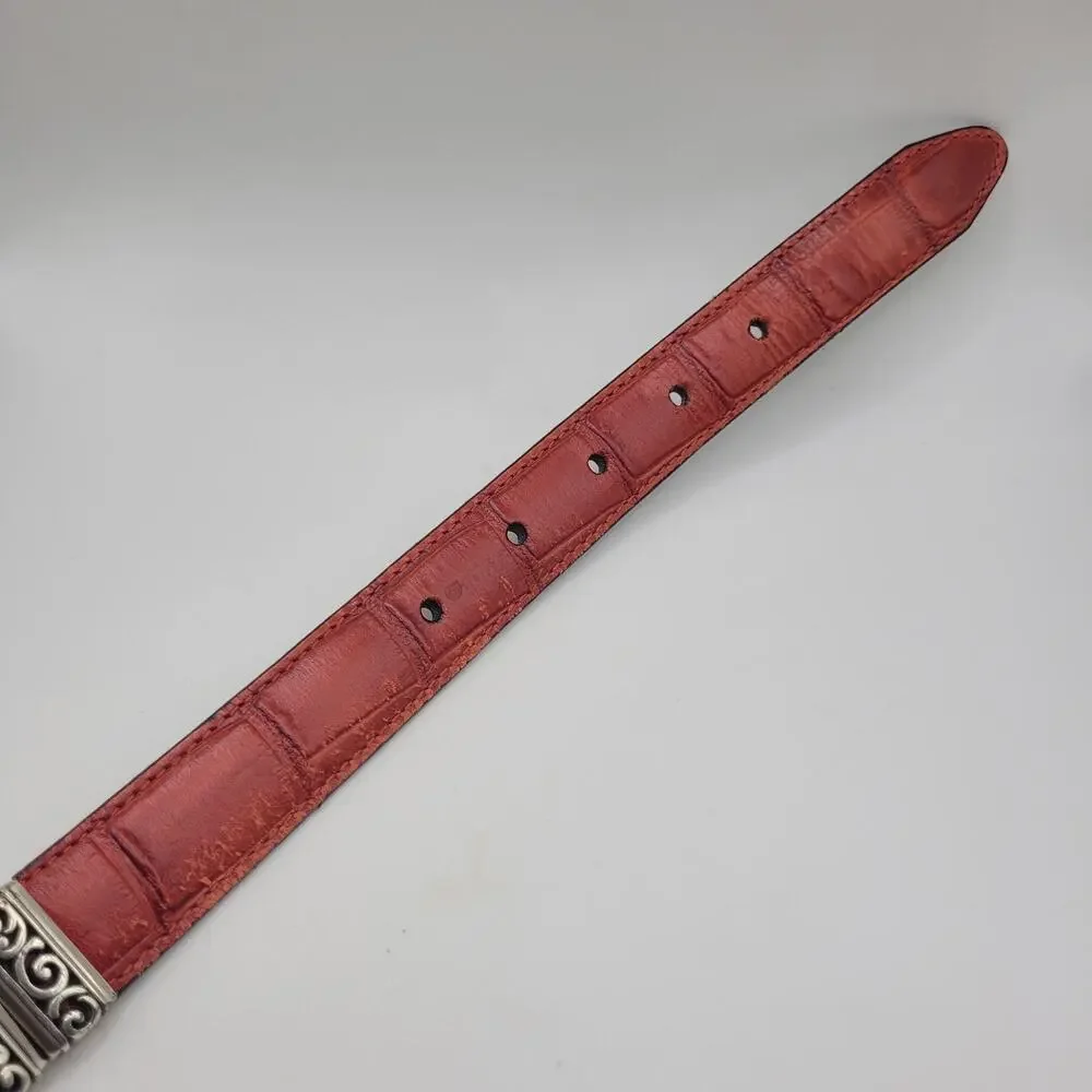 Red Leather Belt 30 Reversible Western Cowgirl Croc Embossed Cowgirl Boho Rodeo